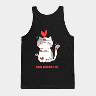 Colorful Illustrated Cute Cat Happy Valentine's Day Tank Top